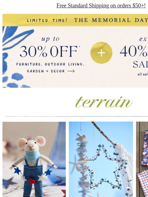 shopterrain newsletter: Sparks fly! Spirited party decor 🎆