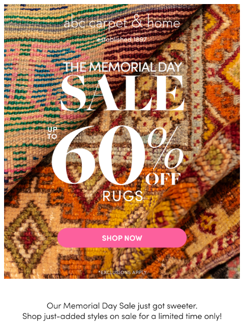 abchome newsletter: New Styles Added: Up to 60% Off Rugs