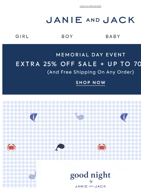 janieandjack newsletter: For a good night: up to 50% off PJs