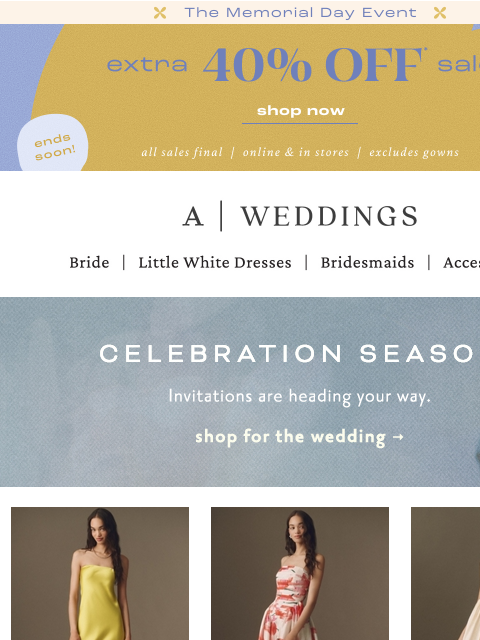 anthropologie newsletter: ENDS SOON: Extra 40% off sale!