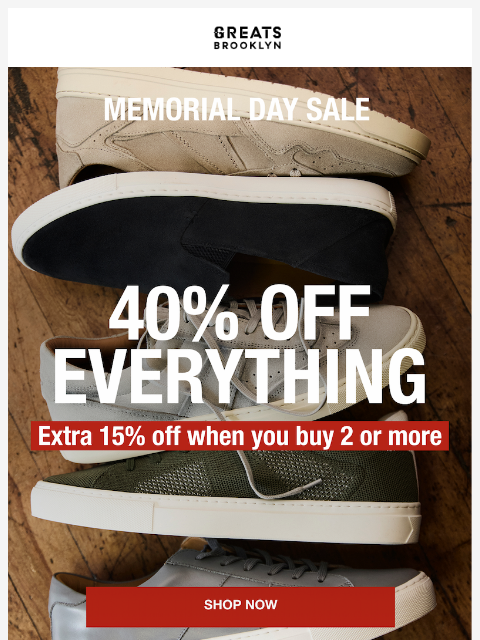 greatsbrand newsletter: 40% OFF EVERYTHING