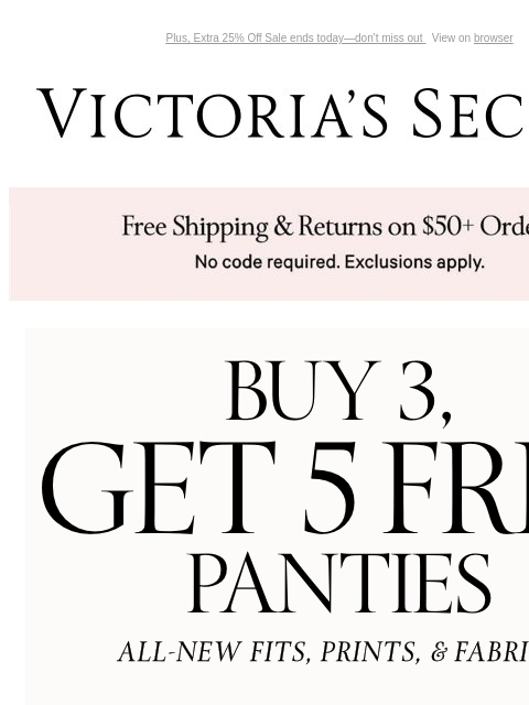 Plus, Extra 25% Off Sale ends today—don't miss out View on browser Victoria's Secret VSCC Available Credit Introduction Shop Now Shop Now Shop Now Display images to show real-time content