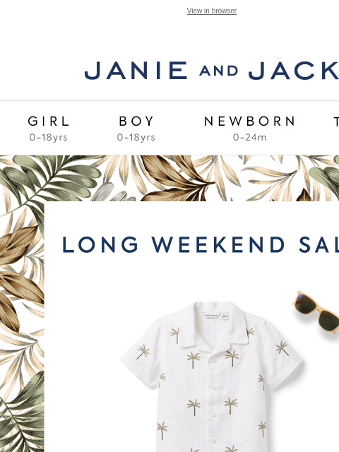Swim into summer with up to 70% off View in browser Stores Janie and Jack Girl Boy Newborn Tween Janie and Jack Girl Boy Newborn Tween We Think You'll Love These Striped Bow Romper Recycled Eyelet