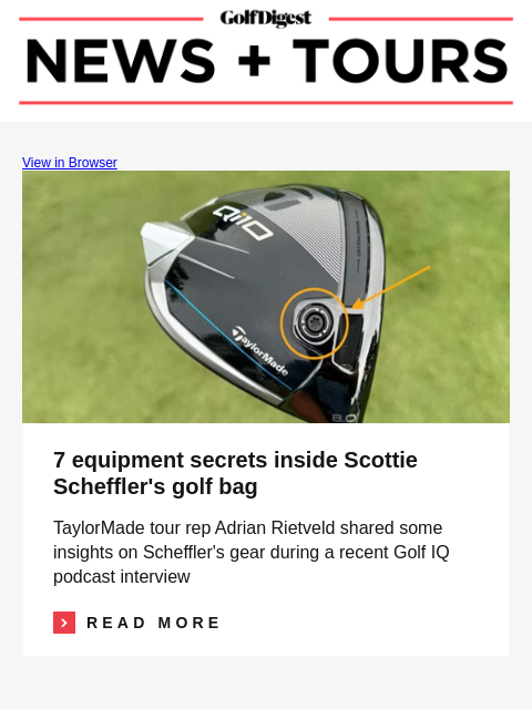 Scottie Scheffler storms back at Colonial and chases Texas history GolfDigest View in Browser 7 equipment secrets inside Scottie Scheffler's golf bag 7 equipment secrets inside Scottie