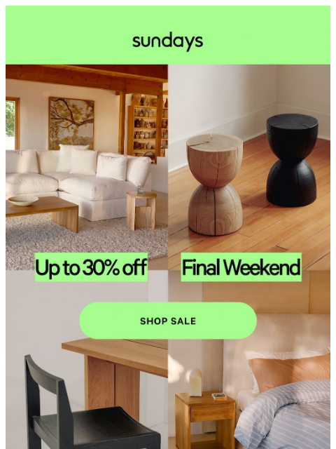 sundays-company newsletter: MEMORIAL DAY SALE: Up to 30% off