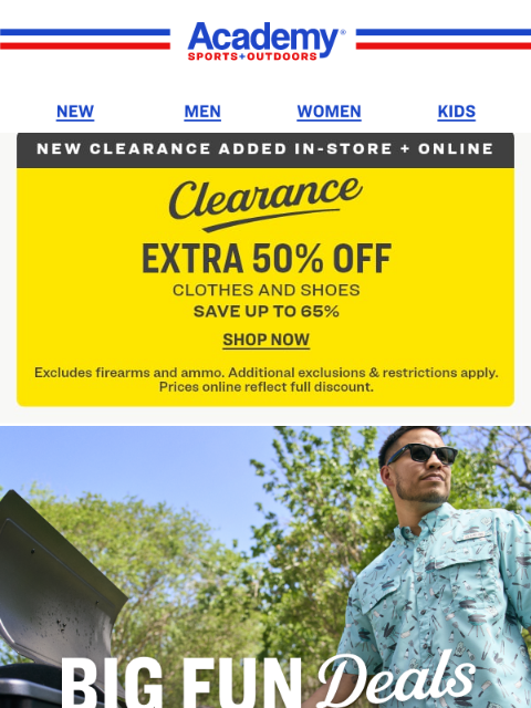academy newsletter: Clearance Alert! EXTRA 50% Off Clothes + Shoes