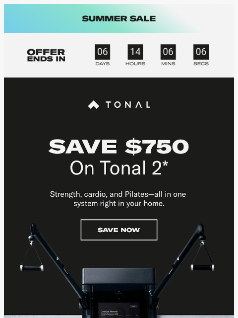 tonal newsletter: Final week to save $750 on Tonal 2