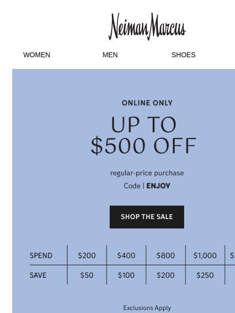 neimanmarcus newsletter: LAST CHANCE for up to $500 off!