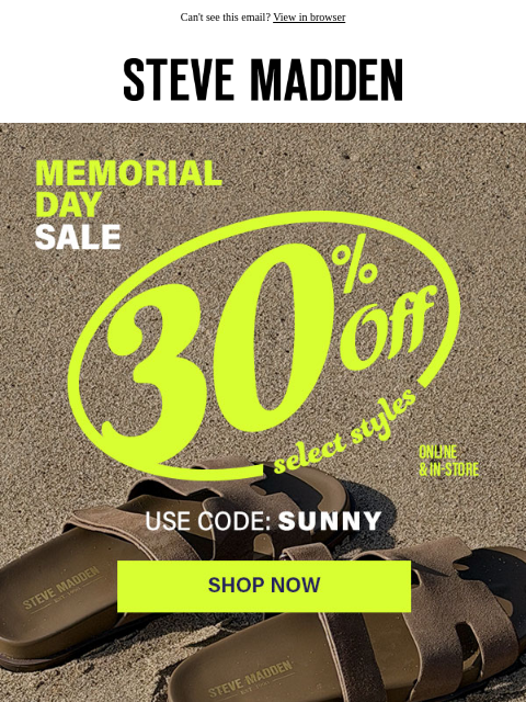 stevemadden newsletter: Find Your Size: 30% Off Select Styles