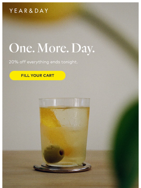 yearandday newsletter: One more day of 20% off
