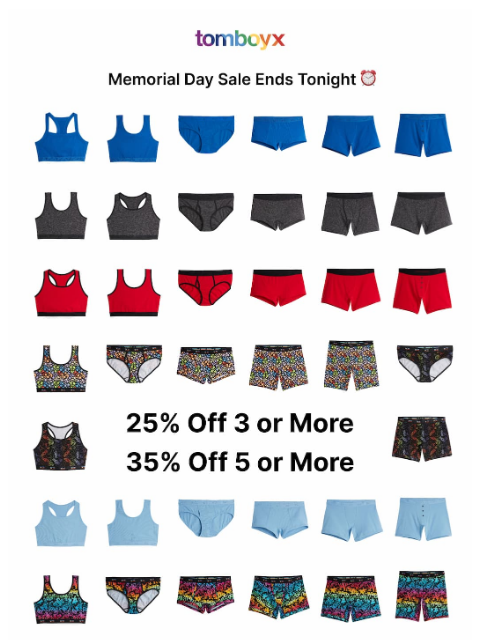 tomboyx newsletter: Last Day for 25%-35% Off