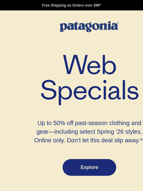 patagonia newsletter: Up to 50% off web specials