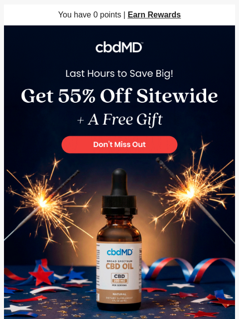 cbdmd newsletter: 55% Off Sitewide Ends Tonight!