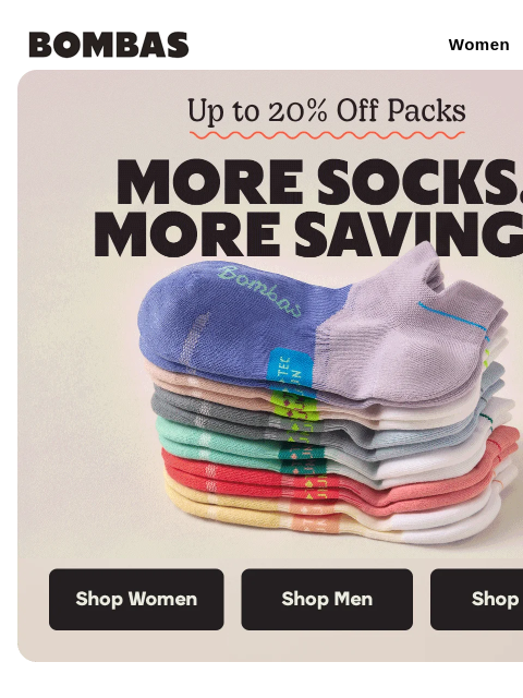 bombas newsletter: Save Big: Up to 20% Off Packs