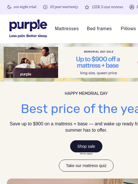 purple newsletter: LIMITED TIME! Here’s up to $900 off a mattress + b...