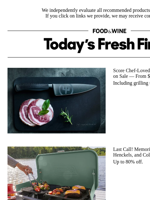 foodandwine newsletter: Last Call! Memorial Day Deals on GreenPan, Henckel...