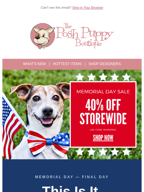 poshpuppyboutique newsletter: Today only — 40% off ends at midnight 🚨