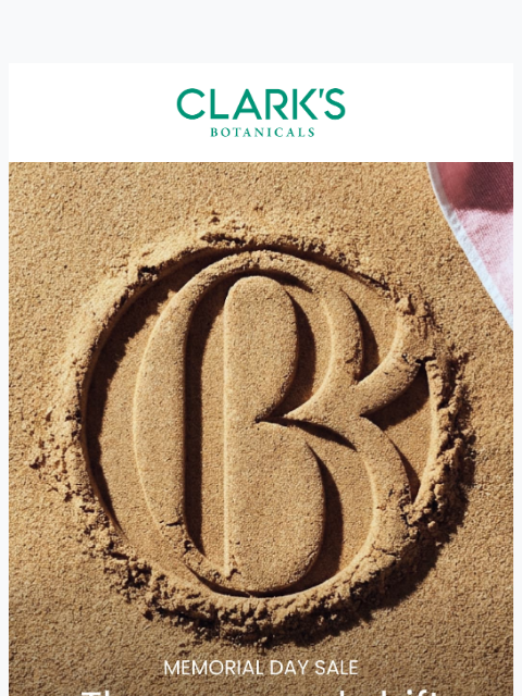 clarksbotanicals newsletter: 25% off sitewide for Memorial Day