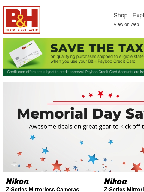 bhphotovideo newsletter: Memorial Day Savings – Limited-Time Only!