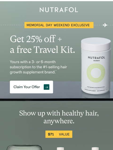 nutrafol newsletter: Save 25% while you can. 