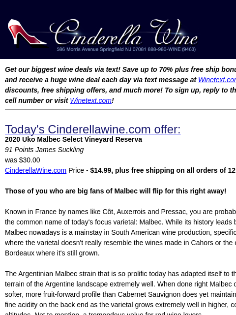 winelibrary newsletter: 2020 Uko Malbec Select Vineyard Reserva (91 JS) Fr...