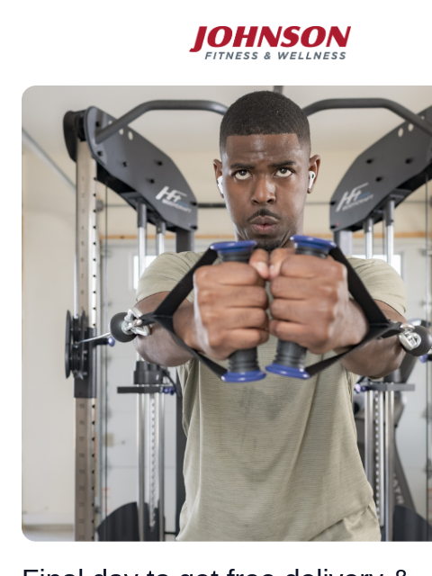 Free delivery and assembly + unbeatable in-store floor models! Johnson Fitness & Wellness Man working out on Bodycraft HFT Pro Functional Trainer in garage Final day to get free delivery &