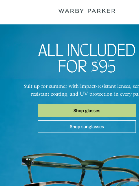 warbyparker newsletter: Summer eyewear starts at $95