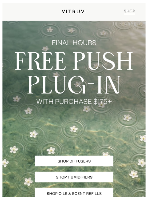 vitruvi newsletter: FINAL HOURS: Free Push Plug-In Diffuser With Purch...
