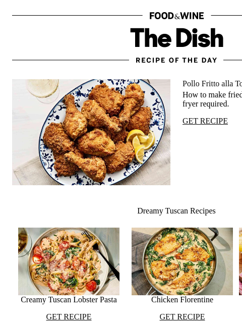foodandwine newsletter: Tuscan Fried Chicken