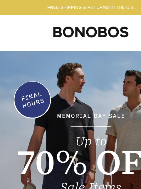 bonobos newsletter: Final Hours for up to 70% Off Sale Items