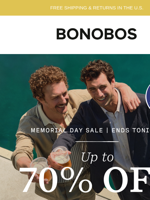 bonobos newsletter: Up to 70% Off Sale Ends Today
