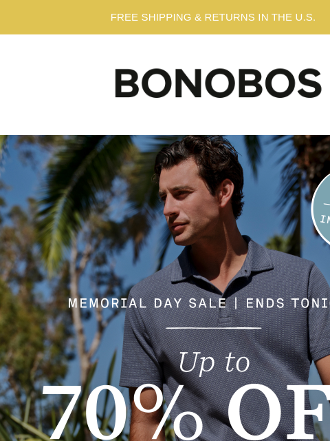bonobos newsletter: Last Day for up to 70% Off
