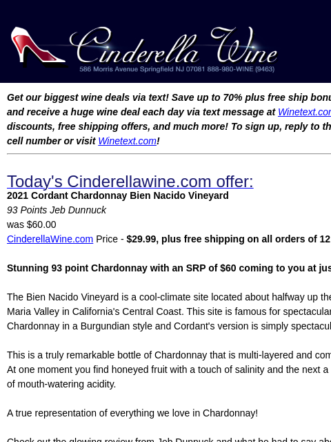 winelibrary newsletter: 2021 Cordant Chardonnay Bien Nacido Vineyard (93 J...