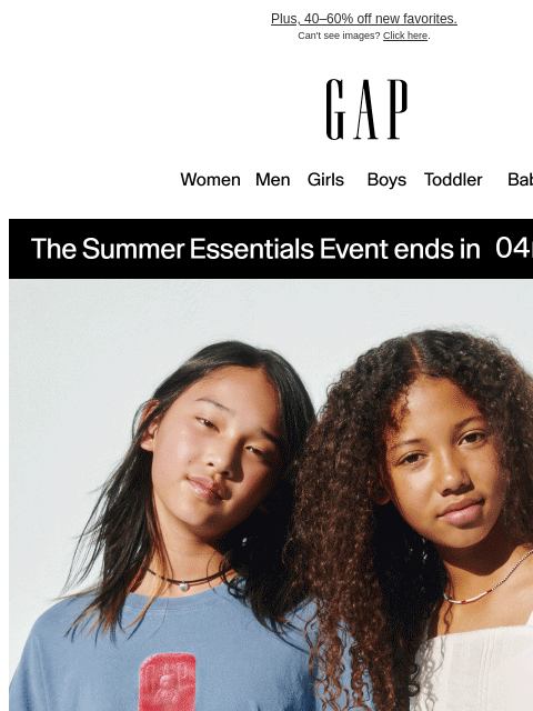 gap newsletter: Attention: 50% off summer essentials — shop now