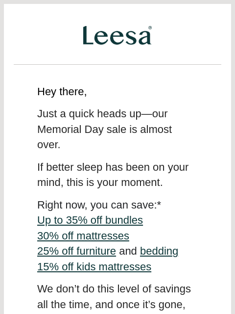 leesasleep newsletter: Up to 35% off ends soon