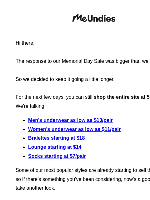 meundies newsletter: 50% OFF EXTENDED!