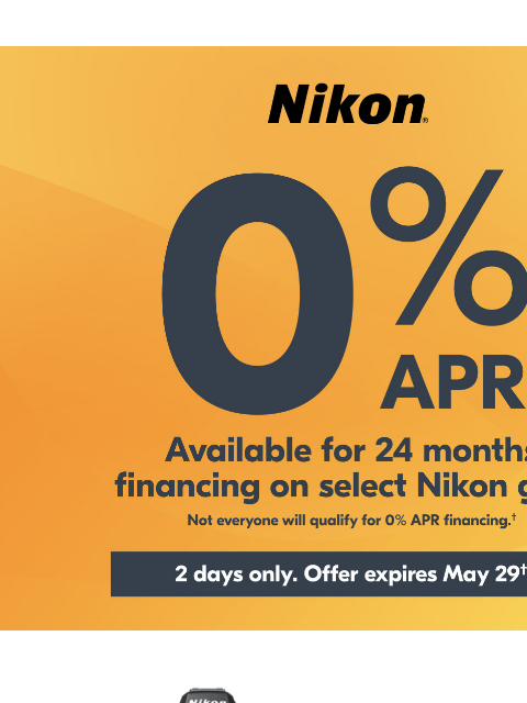 Pay Over Time View as web page Nikon 0% APR Available for 24 months financing on select Nikon gear | Not everyone will qualify for 0% APR financing.† Z6III Body only Z6III 24-70mm Kit Z6III Body only