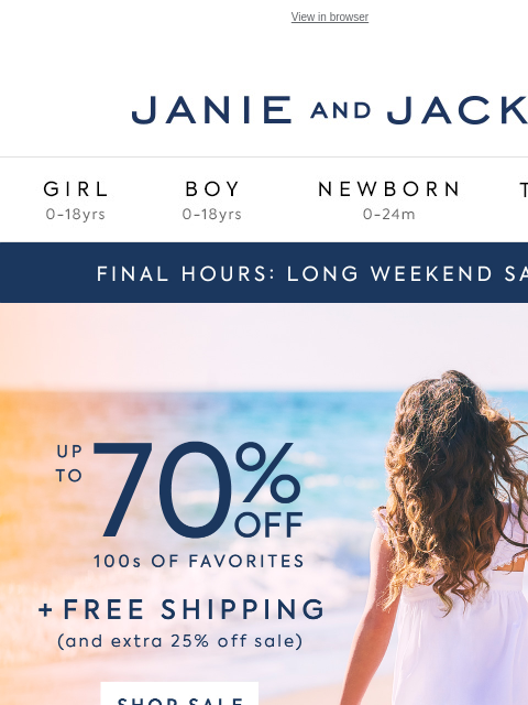Up to 70% off select styles—and free shipping, too. View in browser Stores Janie and Jack Girl Boy Newborn Tween Janie and Jack Girl Boy Newborn Tween Girl Boy Newborn Girl Newborn Boy Accessories Sale