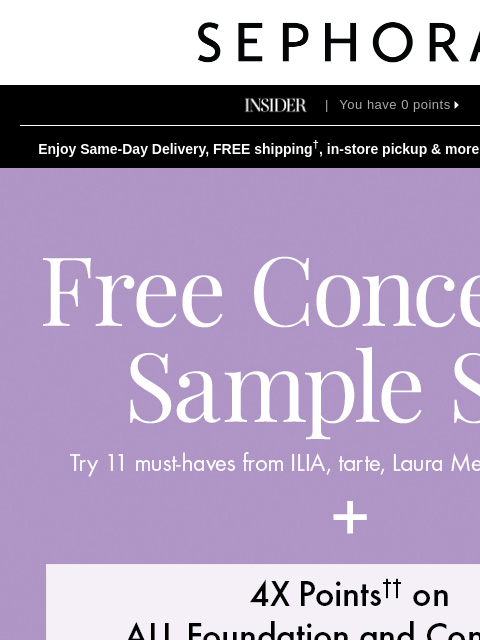 sephora newsletter: FREE concealer sample set 🤎🧡💛 With $45 min. spe...