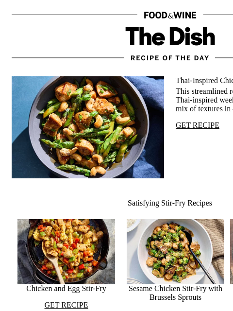 foodandwine newsletter: Thai-Inspired Chicken Stir-Fry