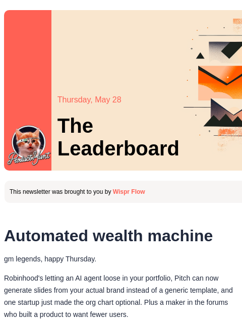 producthunt newsletter: 😸 Automated wealth machine