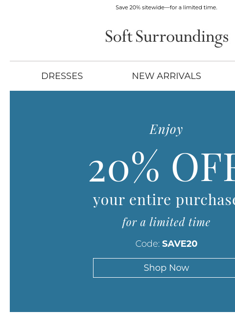 softsurroundings newsletter: Take 20% Off Your Entire Order