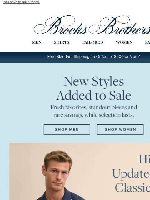 brooksbrothers newsletter: New styles added to sale—in your size