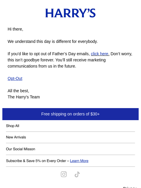 harrys newsletter: Want to opt out of Father’s Day emails?