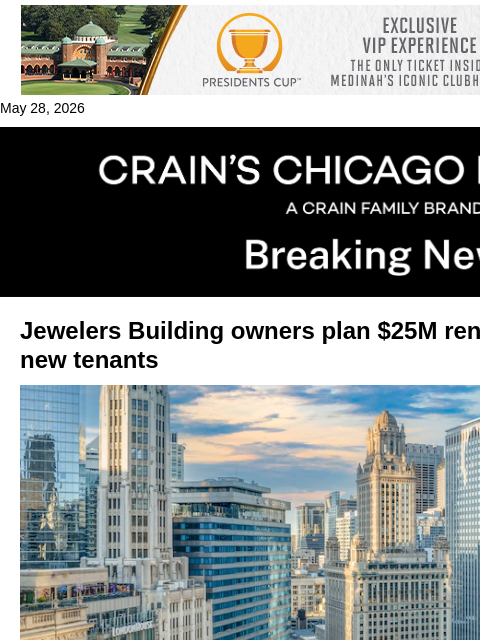 crainalerts newsletter: Jewelers Building owners plan $25M renovation