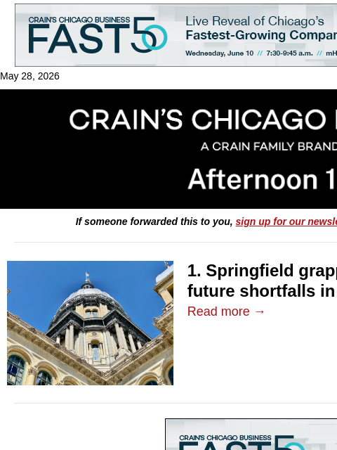 crainalerts newsletter: Springfield's final budget talks