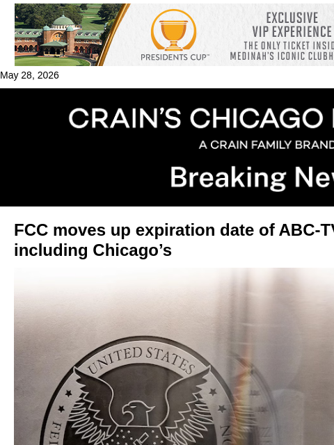crainalerts newsletter: Trump's FCC accelerates review of ABC station lice...