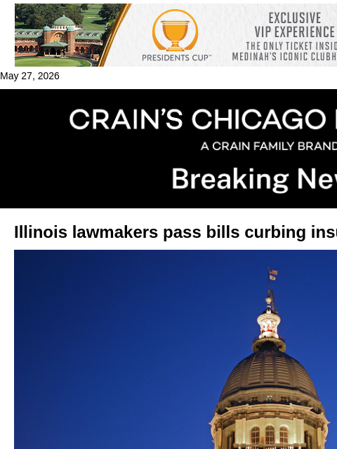 crainalerts newsletter: Illinois passes insurance regulation