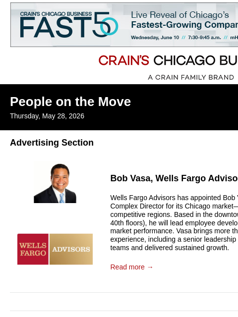 crainalerts newsletter: Crain's Chicago Business - People on the Move