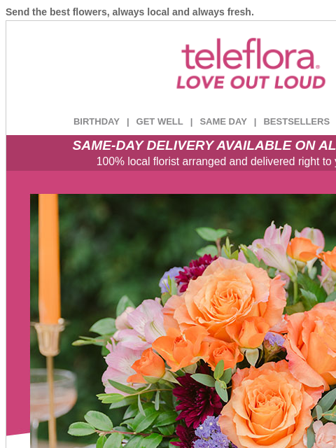 teleflora newsletter: $15 Off | Flower Them With Love 💐